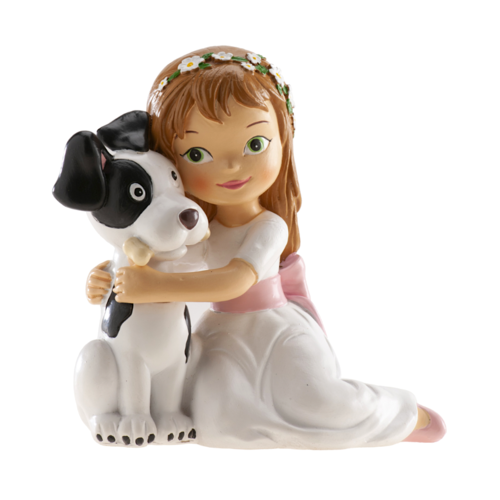 FIGURA PARA TARTA COMUNION - NIÑA CON PERRO