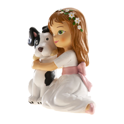 FIGURA PARA TARTA COMUNION - NIÑA CON PERRO