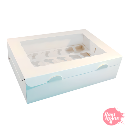 CAJA PARA 24 MINI CUPCAKES BLANCA CON VENTANA